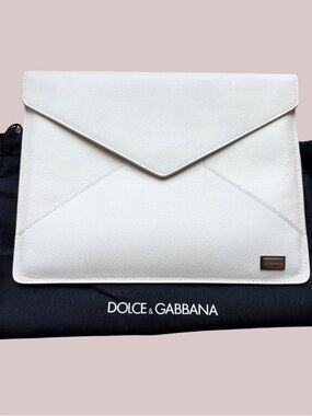Dolce & Gabbana White Dauphine Tablet Case Pouch or Clutch